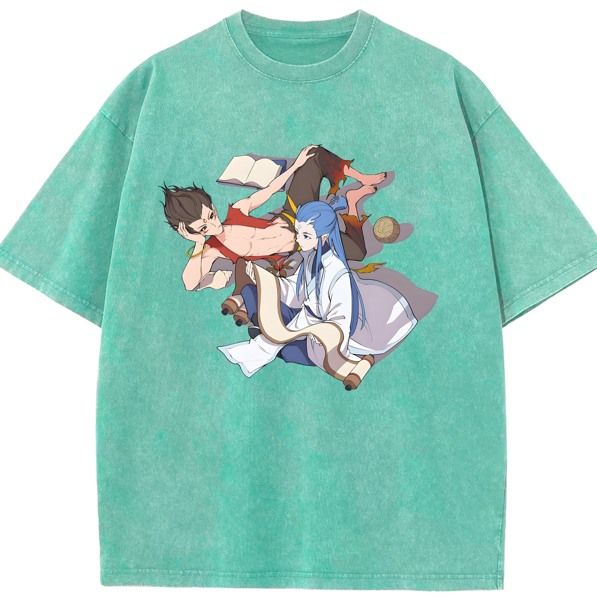 （画像用） Ne Zha 2 ナタ 魔童の大暴れ 綿100% ヴィンテージ風 半袖Tシャツ（フロントプリント）
